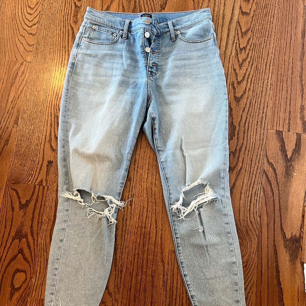 J Crew women’s jeans, frayed hem, button fly, size 30